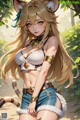 A woman with long blonde hair wearing a cat ears outfit.